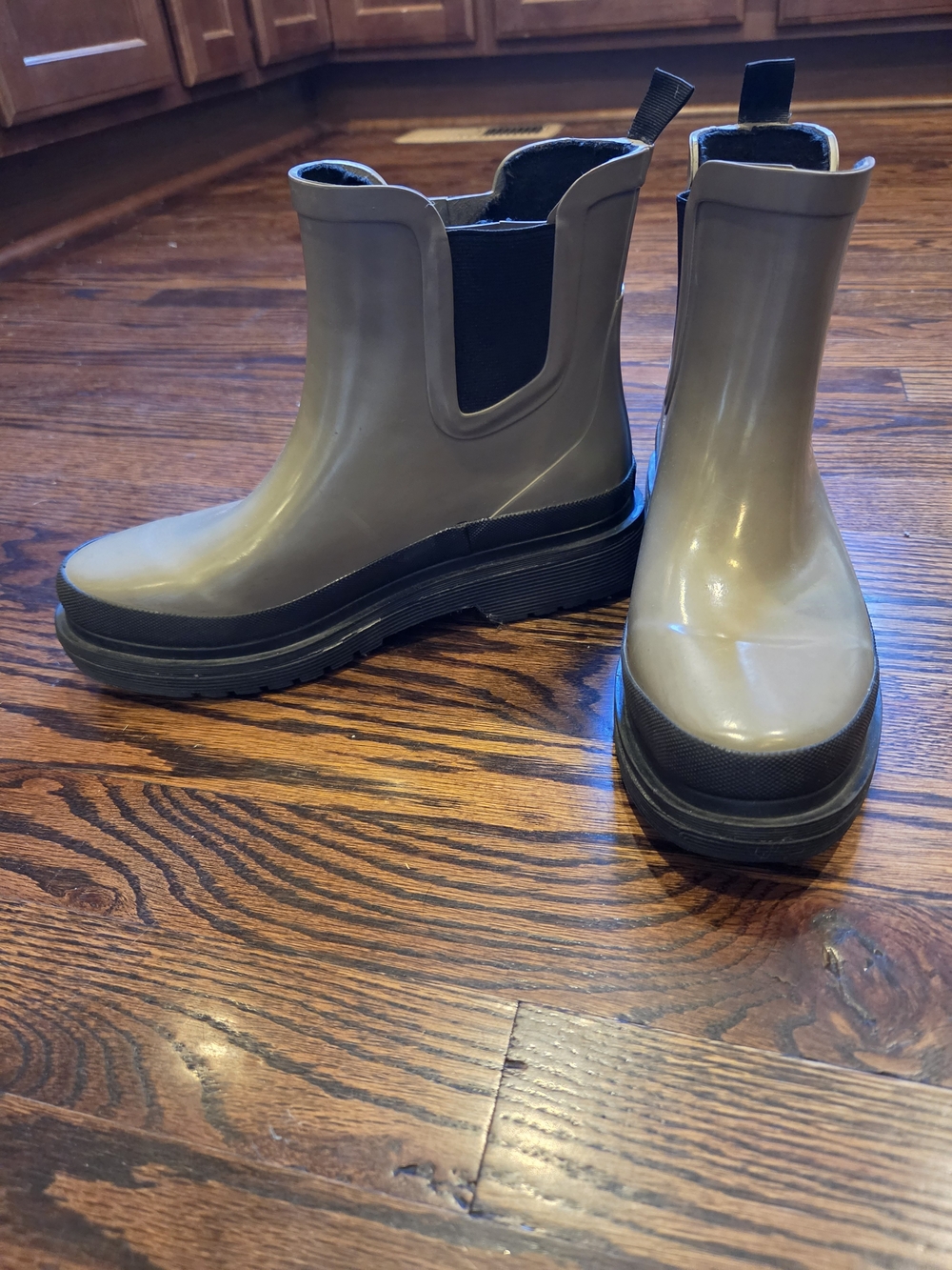 chooka Taupe Chelsea Rain Boots with Black Soles